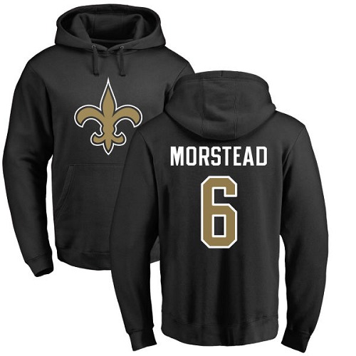 Men New Orleans Saints Black Thomas Morstead Name and Number Logo NFL Football 6 Pullover Hoodie Sweatshirts
